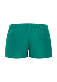 Tealgrønne herresvømme shorts med elastisk talje og en lille baglomme på højre side.