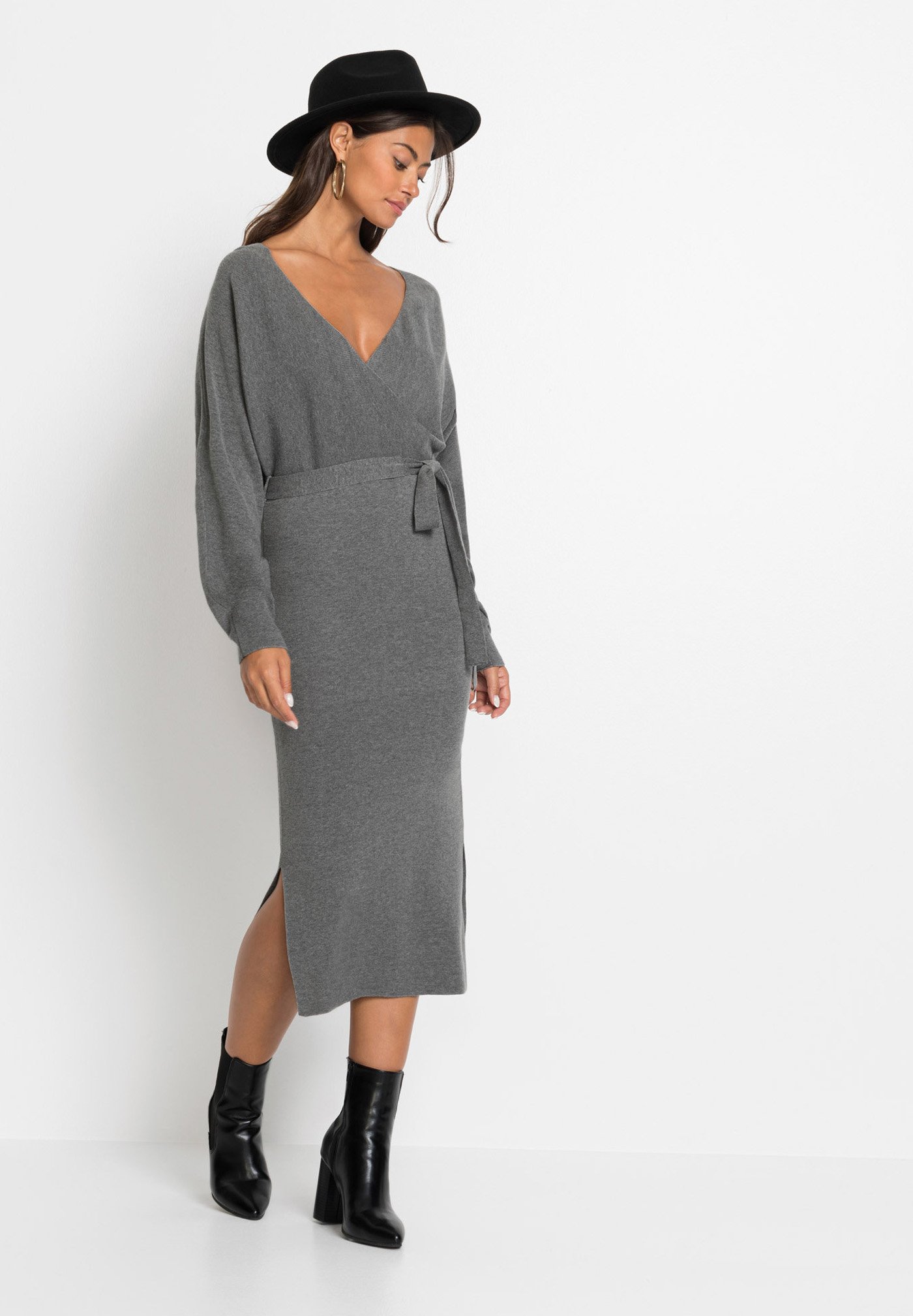 bonprix Robe pull grey/gris