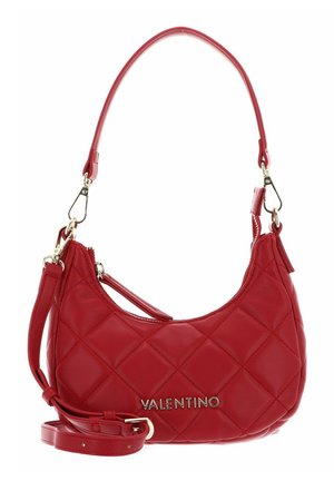 Sac à bandoulière Valentino en cuir matelassé rouge avec logo argenté, bandoulière amovible et fermeture zippée.