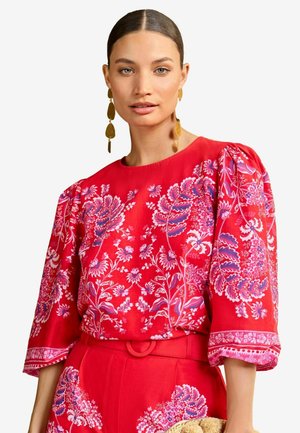 Love & Roses PUFF SLEEVE CREW NECK REGULAR FIT - Blúzka - red paisley