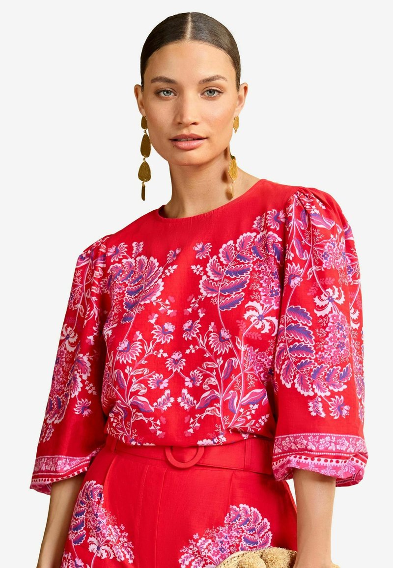 Love & Roses PUFF SLEEVE CREW NECK REGULAR FIT - Palaidinė - red paisley