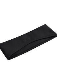 Bandă de cap din material negru, cu o textură netedă, formă rectangulară și branding subtil pe margine. Material moale și flexibil.