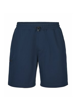 Marineblaue Herren-Shorts mit elastischem Bund und verstellbarem Kordelzug, mit Seitentasche und geradem Bein.