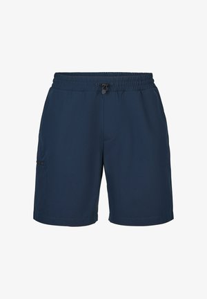 Pantaloncini da uomo blu navy con vita elastica e cordino regolabile, dotati di tasca laterale e taglio gamba dritto.
