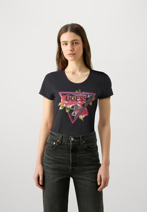 Guess ROSES TRIANGLE TEE - Marškinėliai su spaudiniu - schwarz