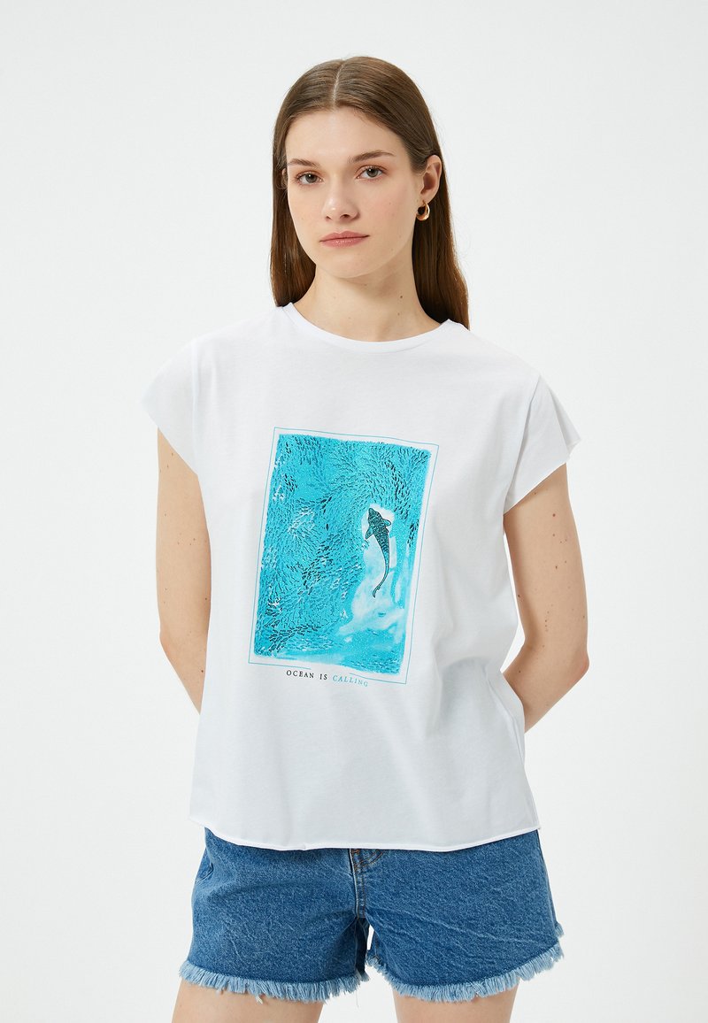 Koton CREW NECK - Printtipaita - white