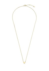 Collier en or avec une fine chaîne et un petit pendentif en forme de cœur au centre. La chaîne présente une texture subtile et une longueur ajustable.