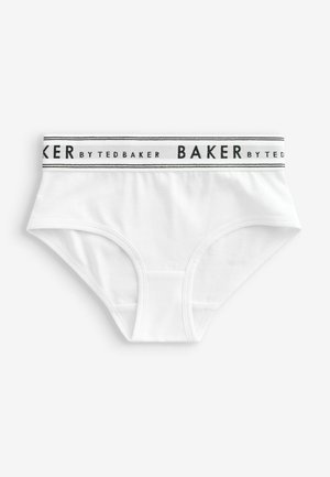 Fehér pamut alsónadrág fekete csíkos derékkal, amelyen a "BAKER by TED BAKER" márkaneve látható. Egyszerű dizájn, sima tapintással.