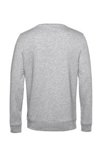 Felpa grigia realizzata in tessuto misto, con collo a coste, polsini e vita a coste. Texture liscia con un design semplice.