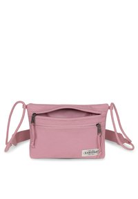 Sac bandoulière rose en tissu durable. Comprend deux compartiments zippés et une sangle réglable. Design minimaliste avec un écusson logo.