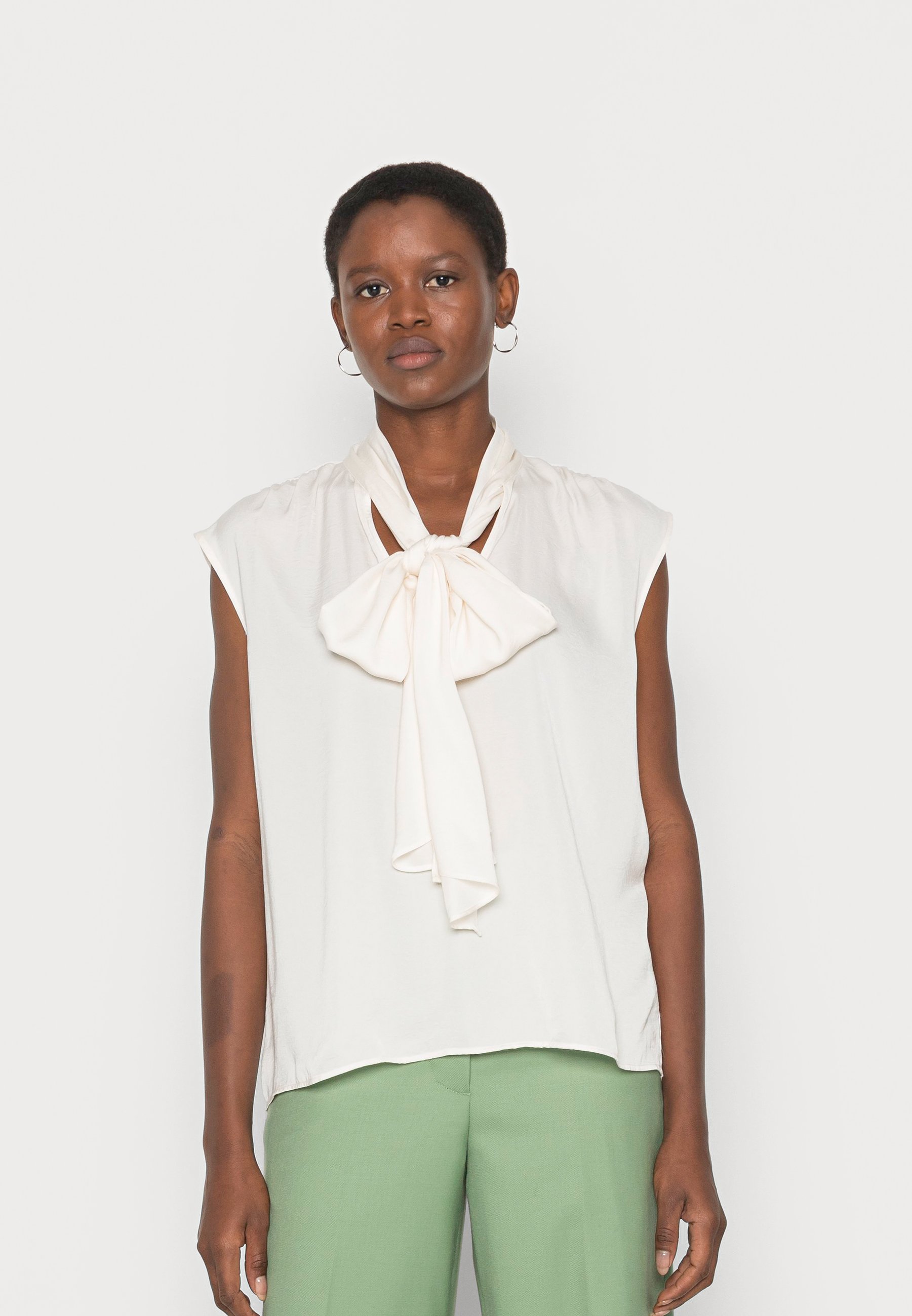 Banana Republic Tie Neck Blouse Blouse Snow Day, Women's, Size: Small, Off-White