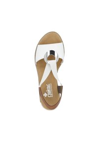 Infradito bianchi con un ritaglio circolare, caratterizzate da una fascia di accentatura marrone. Sottopiede morbido e testurizzato e suola flessibile. Design casual per il comfort.