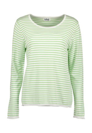 Langarmshirt mit Streifen in Weiß und Hellgrün. Weicher Stoff mit Rundhalsausschnitt und gerippten Bündchen. Mit horizontalen Streifen.