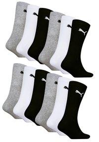 Set aus zwölf Socken in Schwarz, Weiß und Grau. Hergestellt aus einer Baumwollmischung, mit Rippstruktur und einem kleinen Puma-Logo auf jeder Socke.