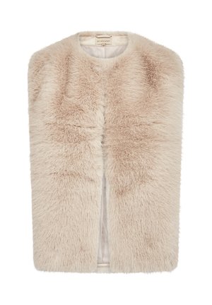 Kunstpelz-Weste in hellbeige, mit einer weichen, strukturierten Oberfläche, runder Halslinie und offenem Frontdesign.