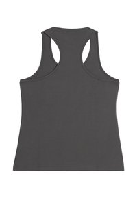 Camiseta sin mangas de color gris oscuro, con diseño de espalda corredor, textura suave y costuras planas. Sin estampados ni herrajes destacados.