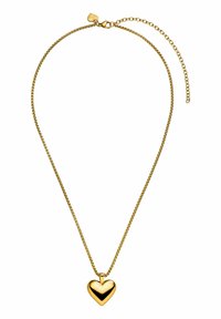 Goldfarbener Herzanhänger mit glänzender Oberfläche, an einer filigranen Kette mit verstellbaren Gliedern für individuelle Längenanpassung.