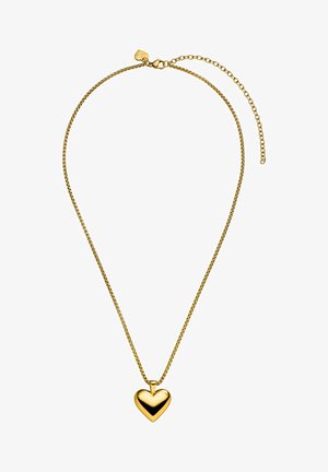 Gouden hart hanger ketting met een glanzende afwerking, op een delicate ketting met verstelbare lengte schakels voor aanpassing.