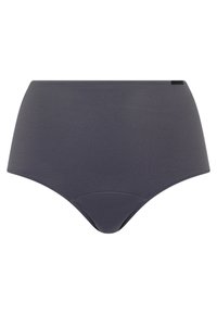 Hoge taille ondergoed van donkergrijze stof, met een gladde textuur, voorzien van een versterkt voorpaneel en zonder zichtbare naden voor een naadloze uitstraling.