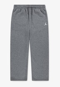 Grijze sweatpants met een elastische tailleband en geribbelde boorden. Voorzien van een wit Jordan-logo op de linker bovenbeen voor merkidentificatie.