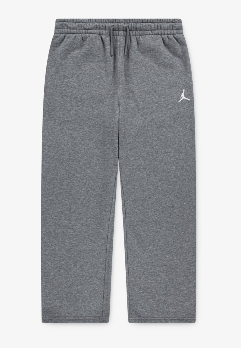 Grijze sweatpants met een elastische tailleband en geribbelde boorden. Voorzien van een wit Jordan-logo op de linker bovenbeen voor merkidentificatie.