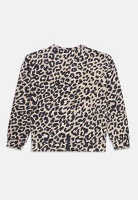 Felpa con stampa leopardata in beige e blu navy, caratterizzata da maniche lunghe, scollo rotondo e un motivo animale su tutta la superficie. Tessuto dalla consistenza morbida.
