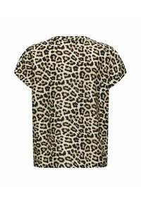 Långärmad topp i leopardmönster med lös passform. Har beige och svarta toner och en slät textur. Rundad halsringning utan knäppningar.