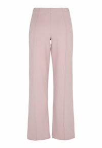 Hoch taillierte, weit geschnittene Hose in Hellrosa mit vorderen Nahtdetails, aus einem glatten, einfarbigen Stoff gefertigt.