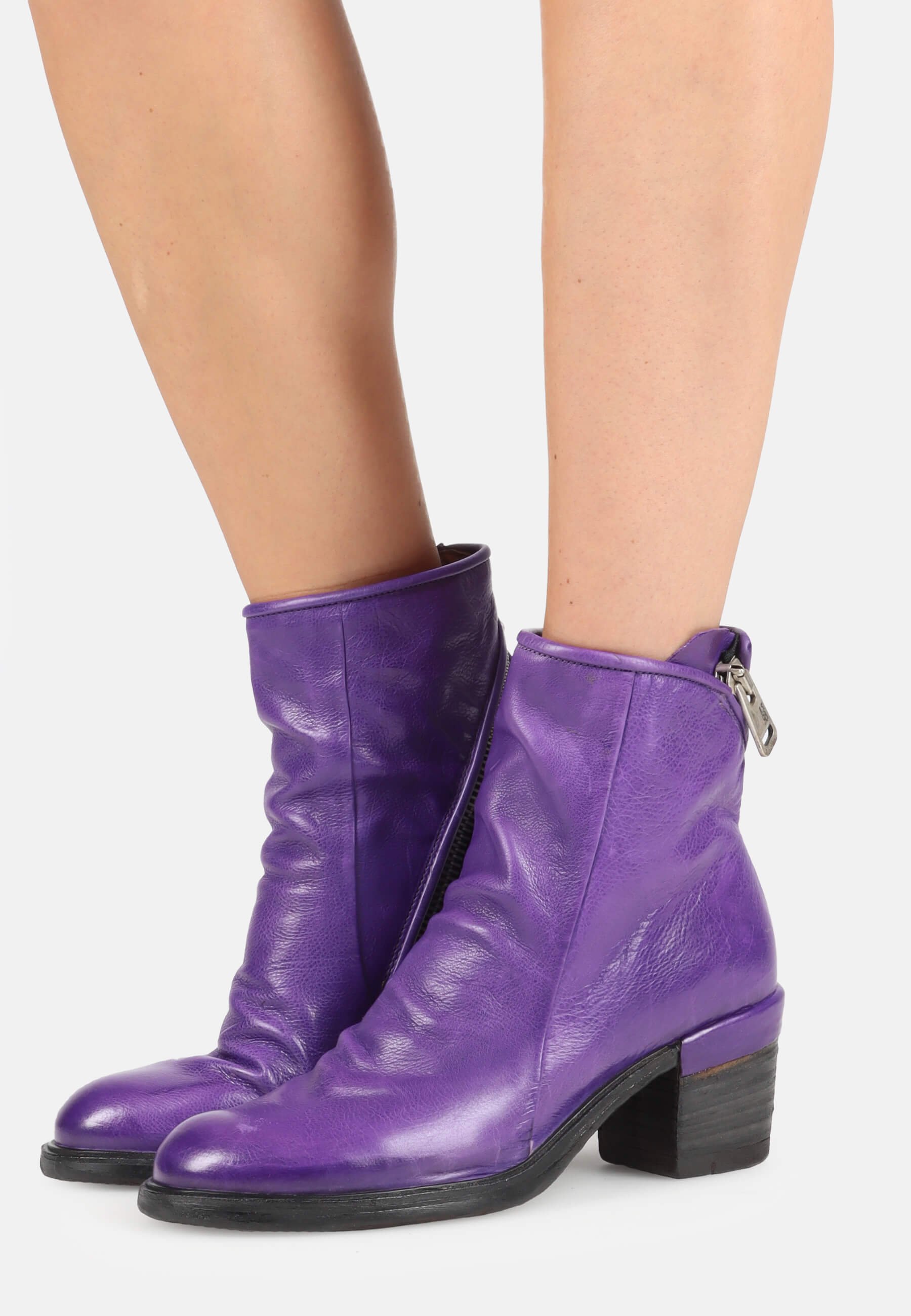 plum leather ankle boots