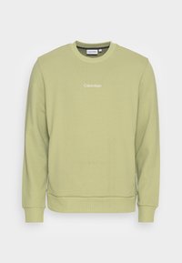 Světle zelená mikina s kulatým výstřihem a dlouhými rukávy. Na hrudi se nachází jednoduché bílé logo "Calvin Klein". Jemná textilie.