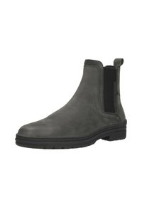 Grijze leren Chelsea boots met elastische zijkanten, ronde neus en textuur rubberen zool. Minimalistisch ontwerp, gladde afwerking, veelzijdige stijl.