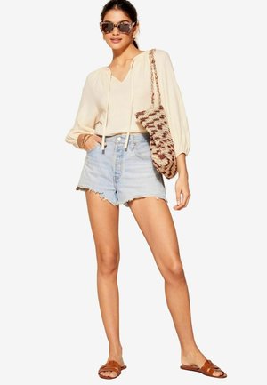 3/4  SLEEVE TIE NECK CRINKLE REGULAR FIT - Bluză - stone cream