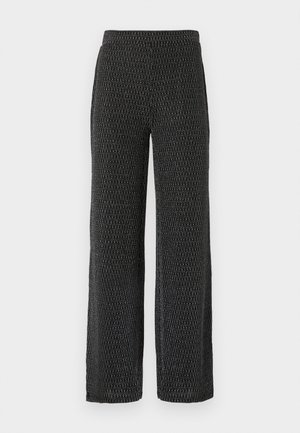 Pantalons à jambes larges en tricot noir texturé avec un motif subtil. Dotés d'une taille élastique et d'un tissu doux et respirant pour le confort.