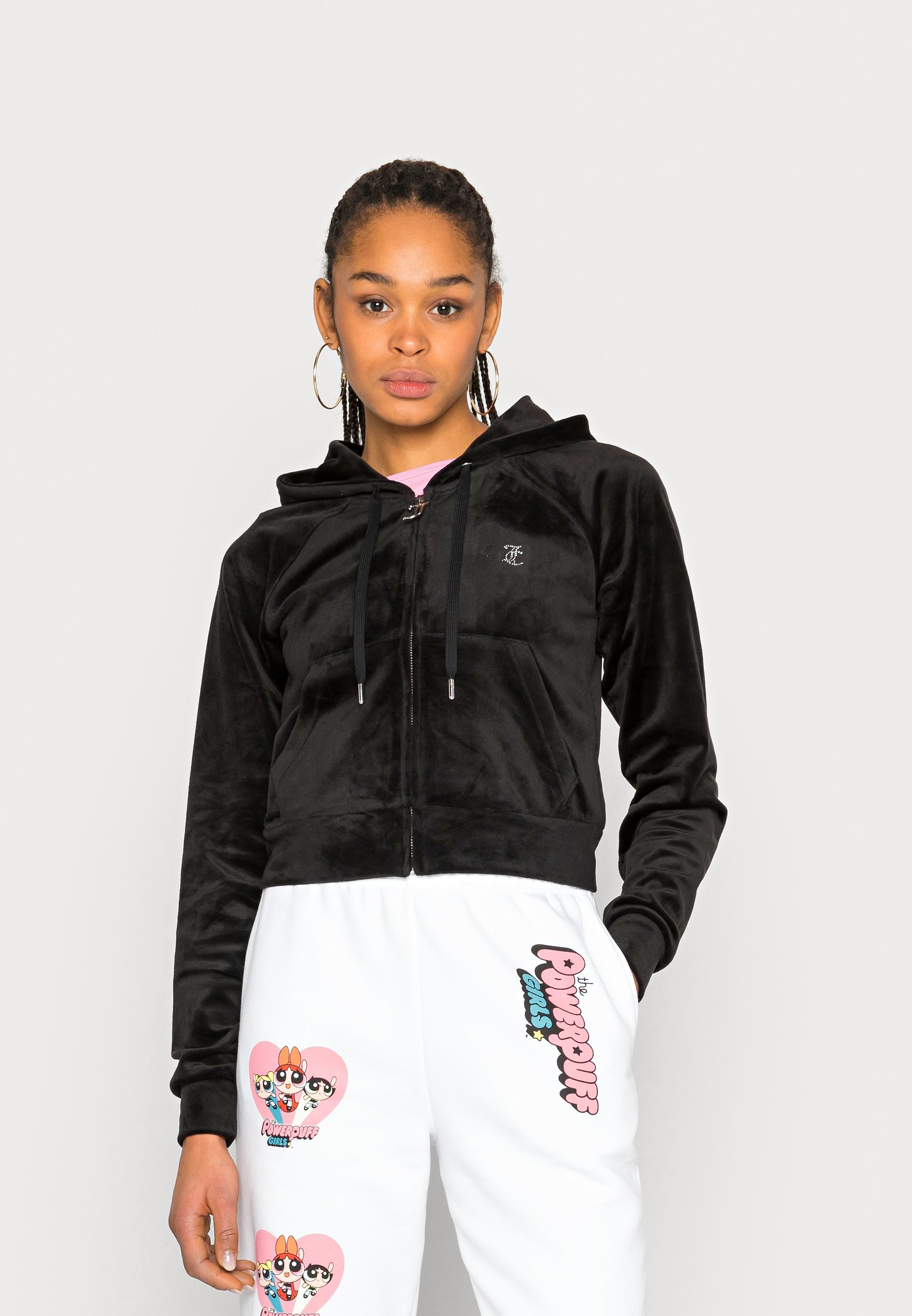 Juicy Couture DIAMANTE HOODIE - Zip-up sweatshirt - black - Zalando.ie