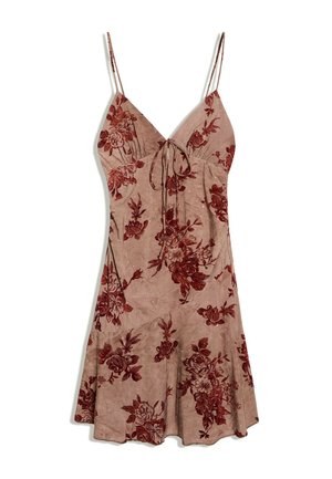 Bershka, PRINTED STRAPPY - MINI DRESS - Robe de jour - dark brown