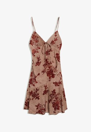 Bershka, PRINTED STRAPPY - MINI DRESS - Hverdagskjole - dark brown