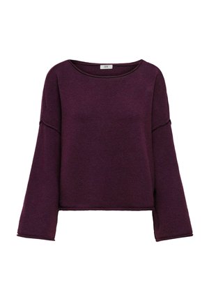 Paarse cropped sweater gemaakt van zachte stof, met lange, brede mouwen, een ronde halslijn en minimale naden voor een relaxte pasvorm.