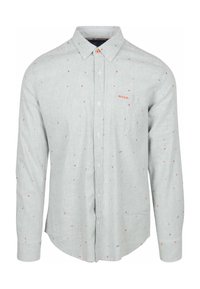 Gestreept T-shirt met lange mouwen in lichtblauw en wit, met kleurrijke stippen, een knoopsluiting bij de kraag en een borstzak met logo.