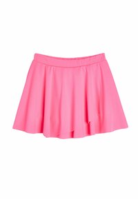 Falda rosa acampanada hecha de tejido suave, con una cinturilla elástica y un diseño fluido con sutiles plisados en el dobladillo.