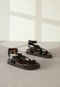 REGULAR FIT - SIGNATURE PREMIUM FOOTBED TOE LOOP - Tåsandaler - chocolate brown leather