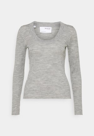 SLFCOSTA NEW DEEP U-NECK - Svetr - light grey melange
