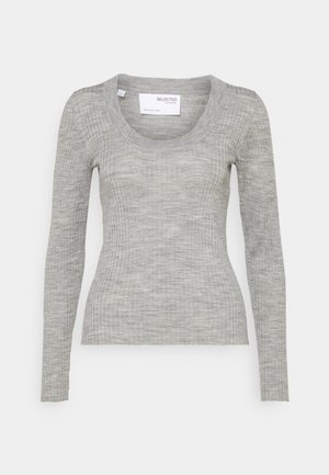 SLFCOSTA NEW DEEP U-NECK - Maglione - light grey melange