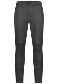 Pantalones grises a medida con tejido texturizado, diseño ajustado y cierre frontal de botón. Perfectos para ocasiones formales o smart-casual.
