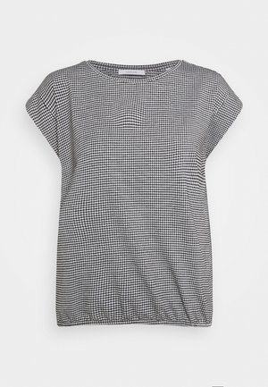 Zwart-wit geruit topje gemaakt van lichtgewicht stof, met een ronde hals, korte mouwen en een geplooide taille.