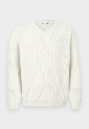TEXTURED ARGYLE JUMPER - Džemper - ecru