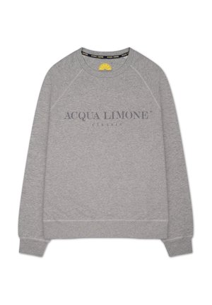 Grå sweatshirt med rund halsringning, raglanärmar, ribbad mudd och nederkant. Har texten "ACQUA LIMONE classic" i en mörkare nyans.
