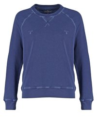 Navyblauwe sweatshirt van een katoenmix, met een ronde hals, lange mouwen en contrasterende stiksels. Subtiele branding op de borst.