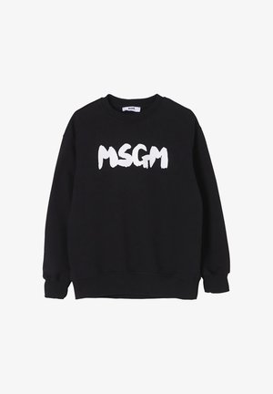 Felpa nera a maniche lunghe con scollo rotondo e logo MSGM bianco e in grassetto centrato sul davanti.