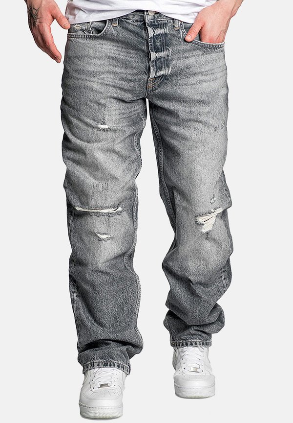 BAGGY MIT USED LOOK - Jeans Relaxed Fit - hellgrau