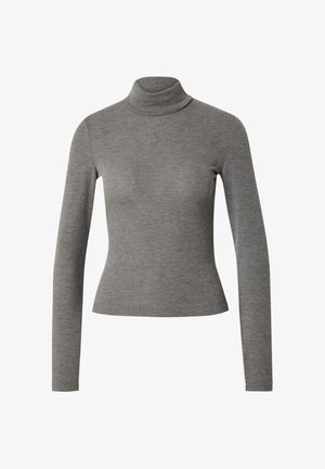 Grijze coltrui met lange mouwen, gemaakt van een geribbelde breisel; aansluitend ontwerp met een gladde textuur en subtiele glans.